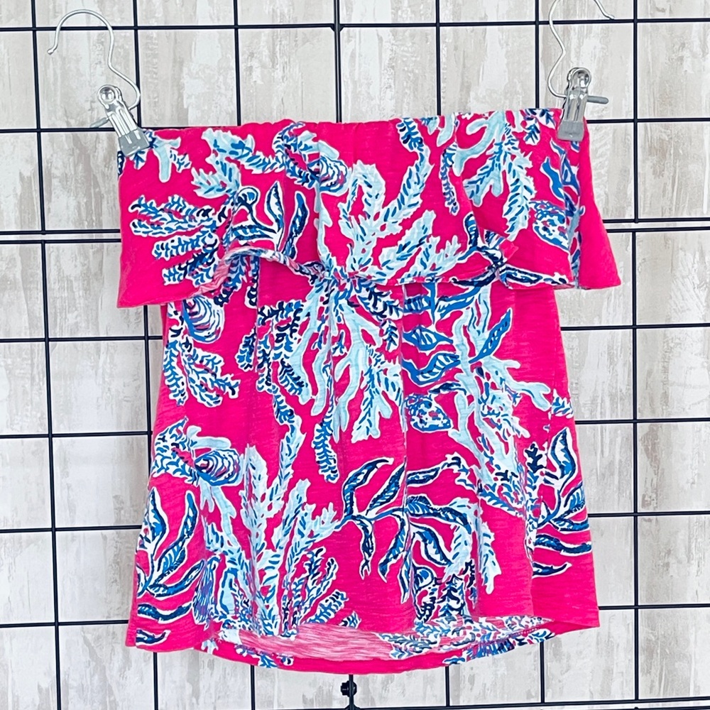 Lilly Pulitzer Pink Ruffled Strapless Tank Top worn by GlitterForever17